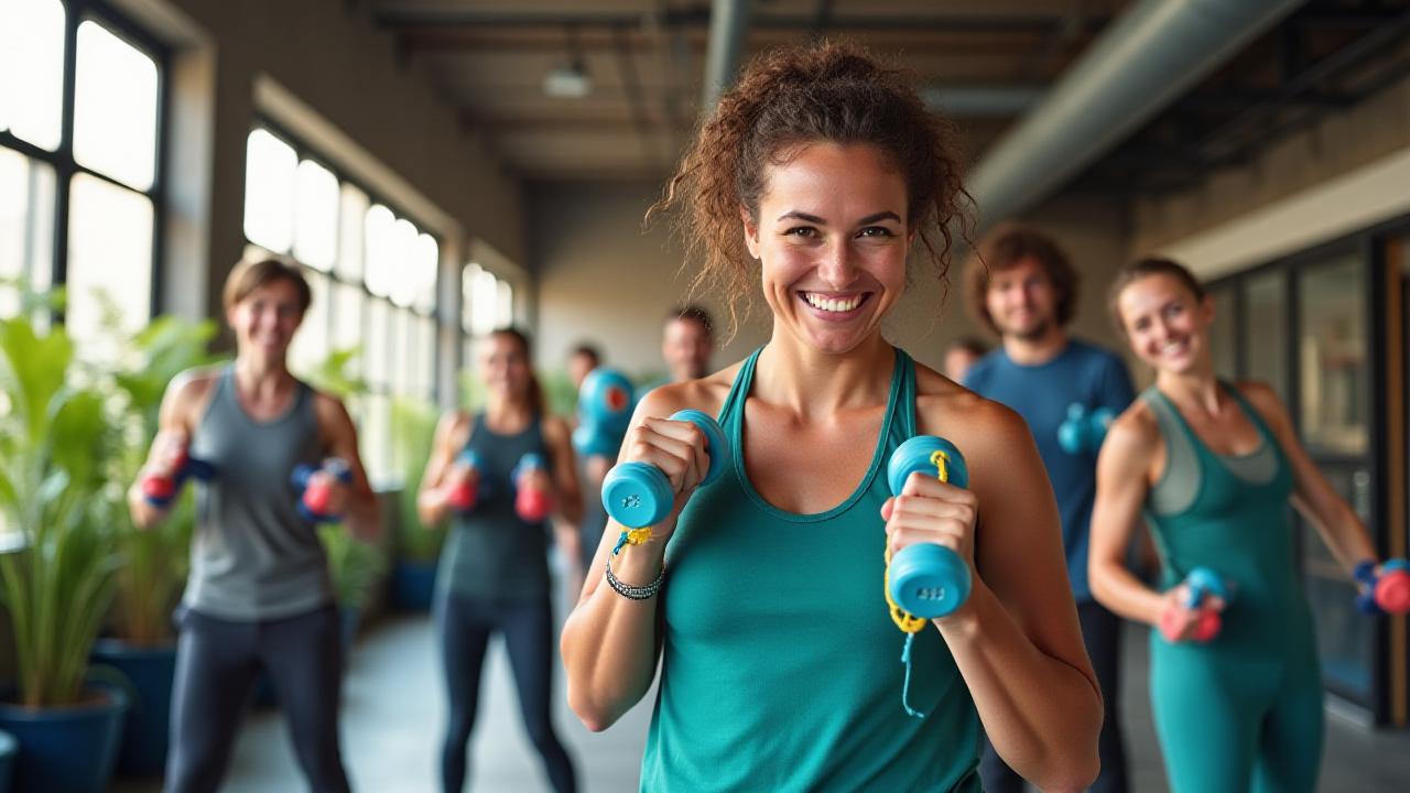 Diverse group training with colorful fitness equipment in a modern Melbourne studio