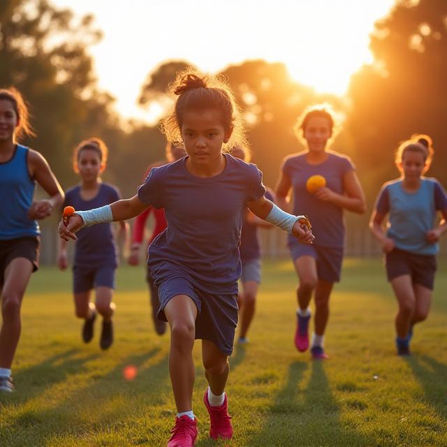 Local Melbourne youth sports team performing conditioning drills with agility ropes and weights